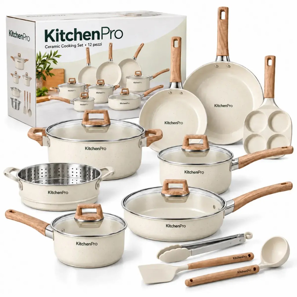 KitchenPro Set 12 pezzi in ceramica — confezione e accessori