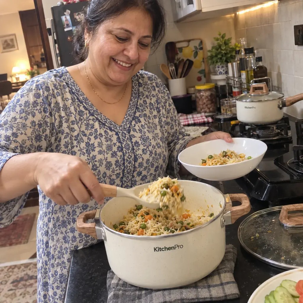 Cliente KitchenPro che serve il risotto dalla pentola